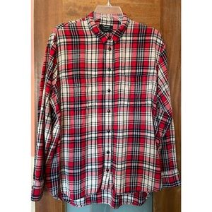 Madewell Oversized Cotton LS (2) Shirt LOT Red Plaid Check & Black Plaid